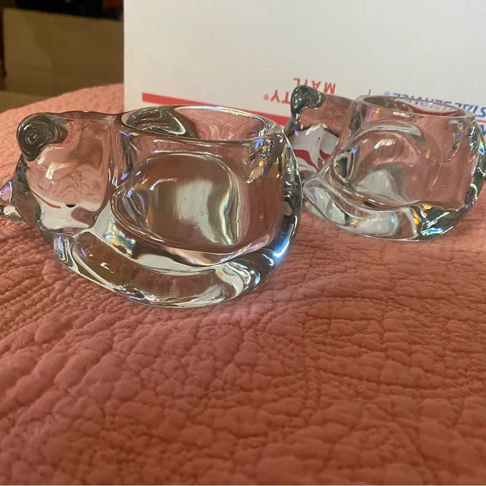 Vintage pair of Indiana Glass Clear Cat Glass Candle Holders